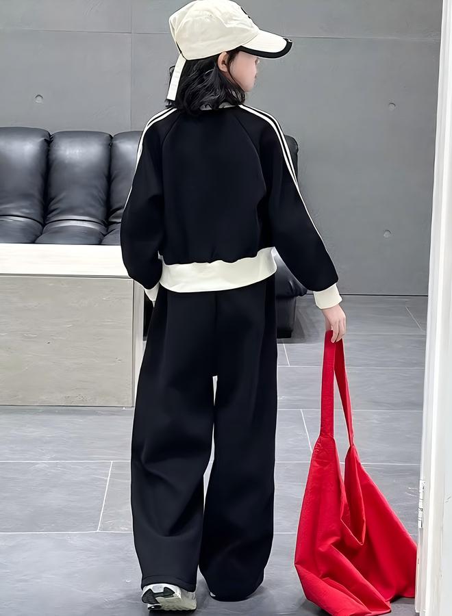 Take Two Girls Striped Zip Up Jacket And Wide Leg Pants Set - Image 4